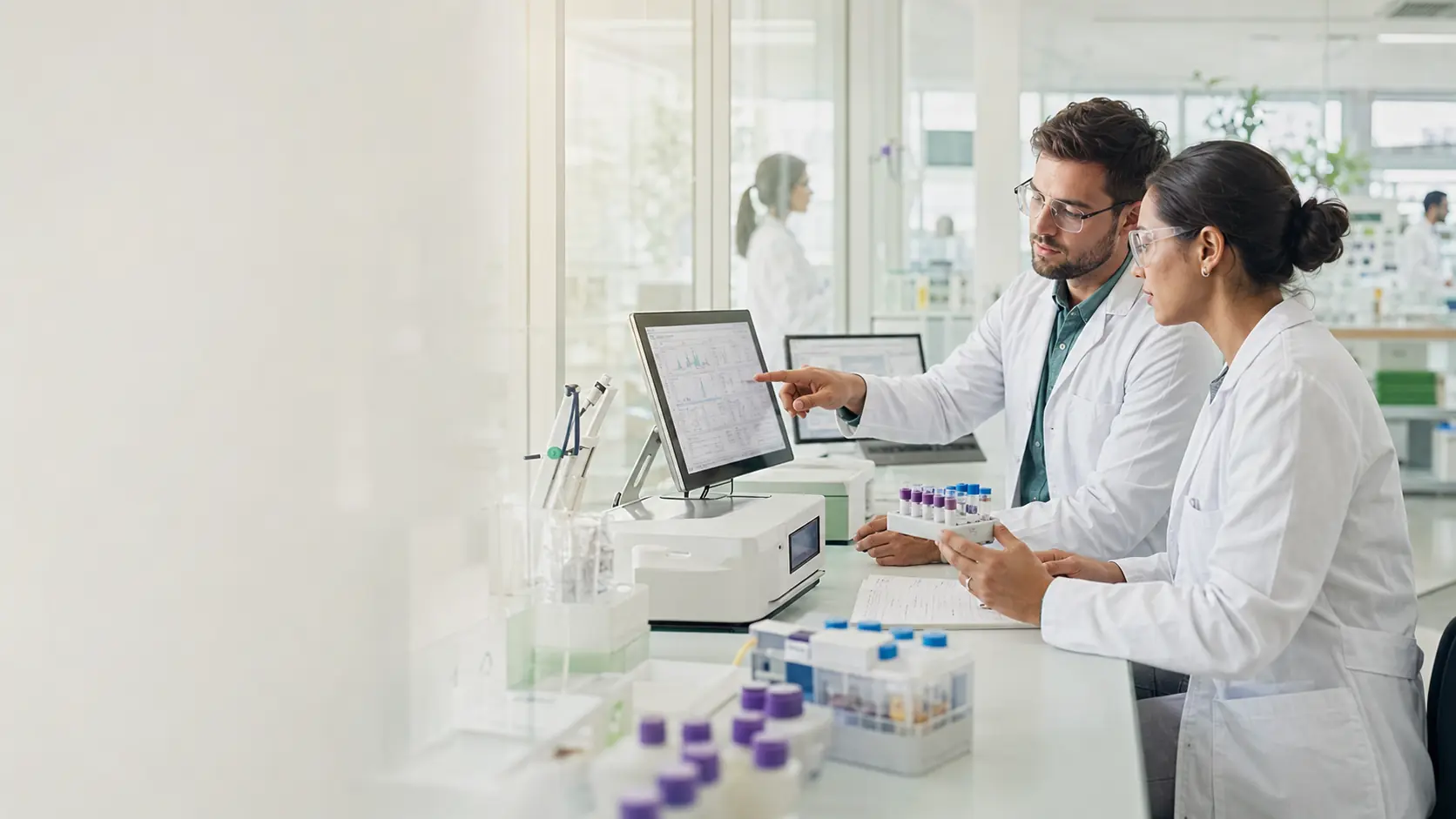 Laboratory researchers reviewing scientific data
