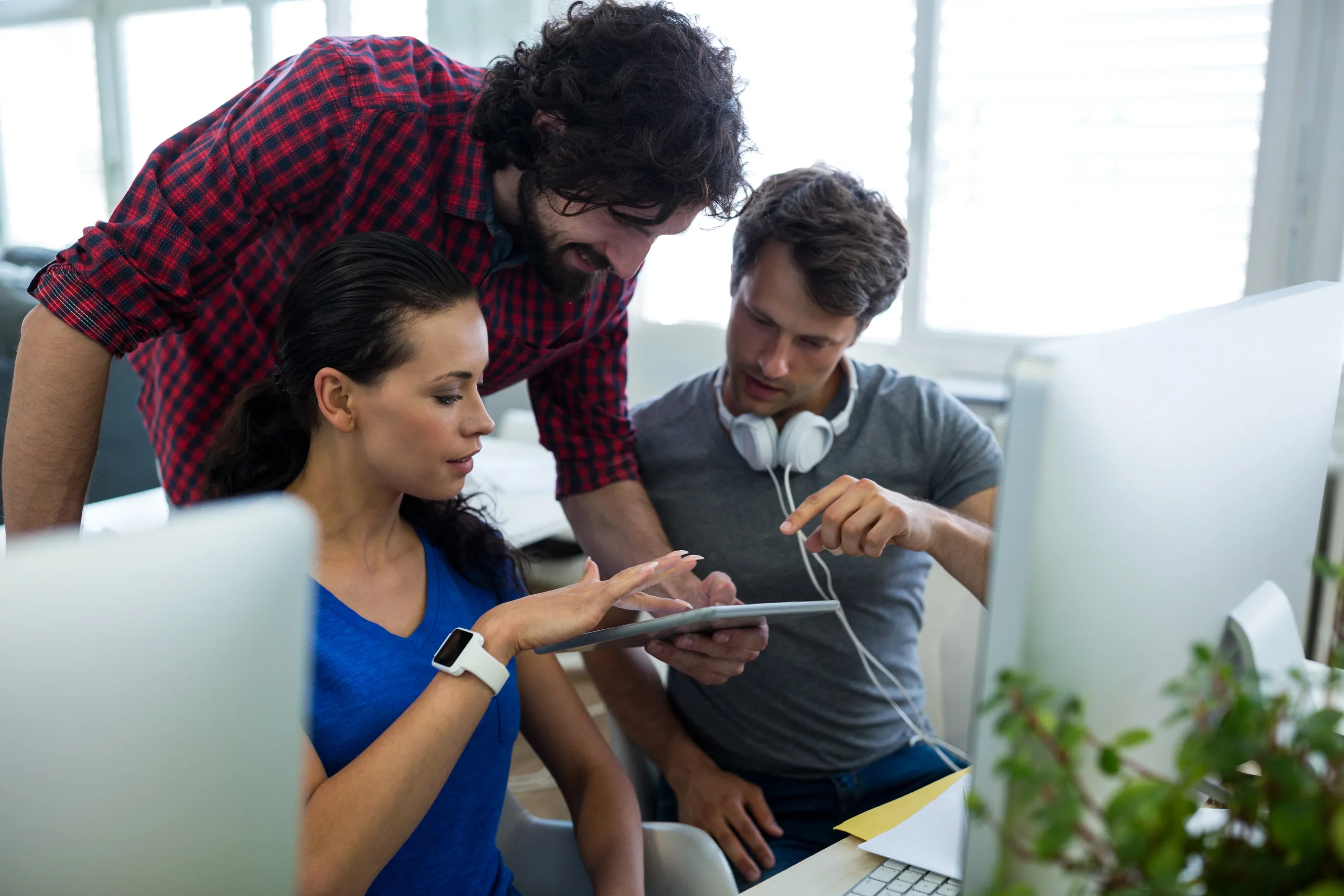 Software team reviewing a mobile product